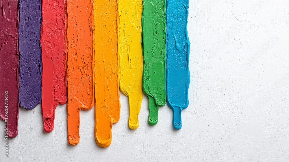 Naklejka premium Rainbow Paint Drips on White Textured Background