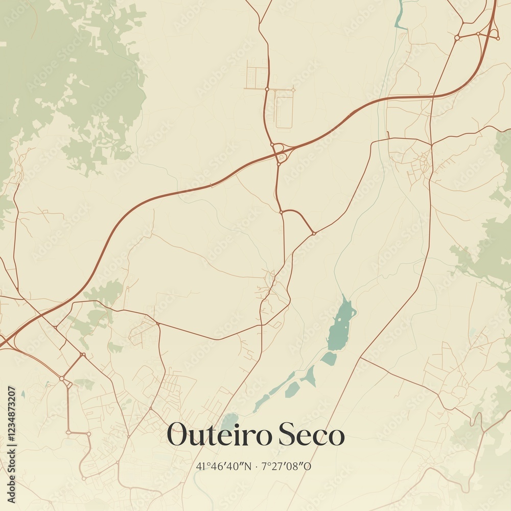 Fototapeta premium Vintage map of Outeiro Seco, Portugal. 