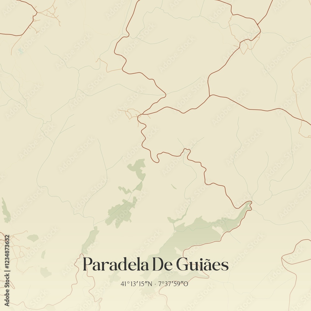 Obraz premium Vintage map of Paradela De Guiães, Portugal.