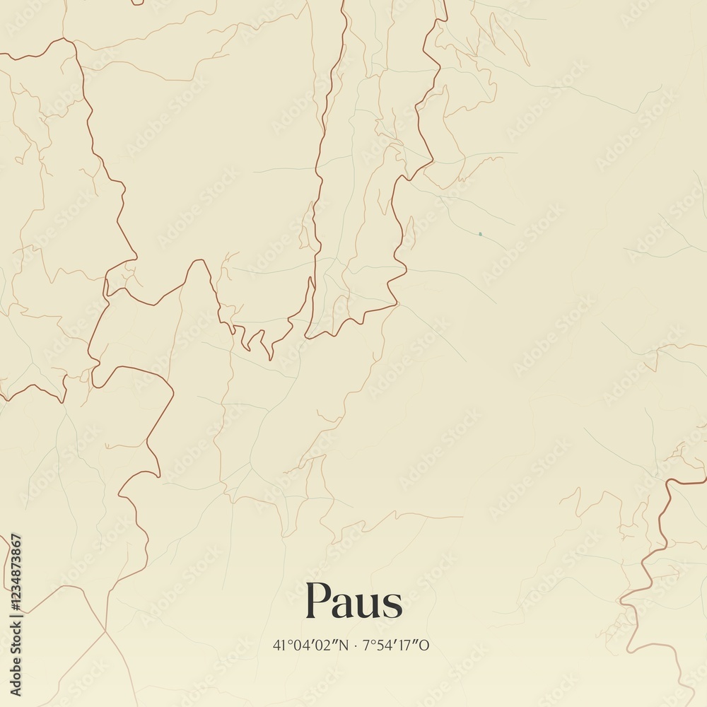 Fototapeta premium Vintage map of Paus, Portugal. 
