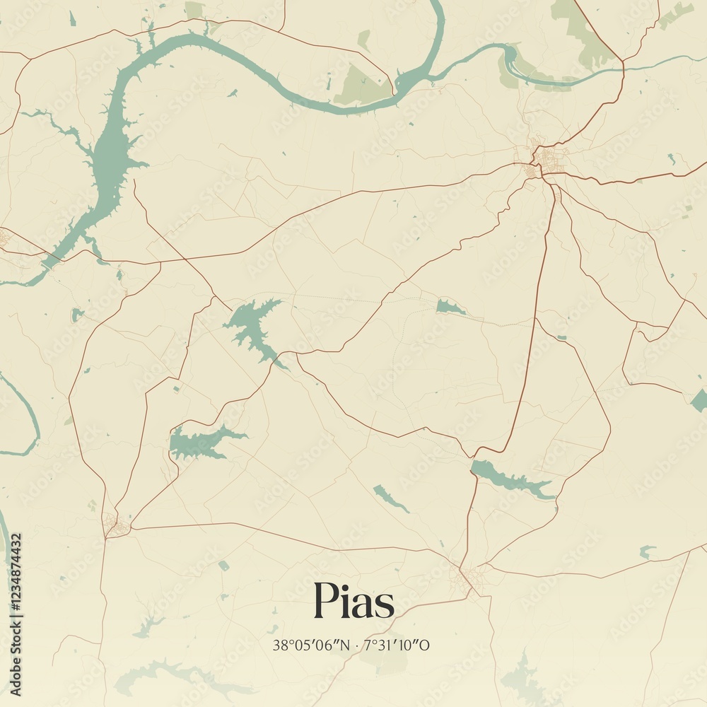 Fototapeta premium Vintage map of Pias, Portugal. 