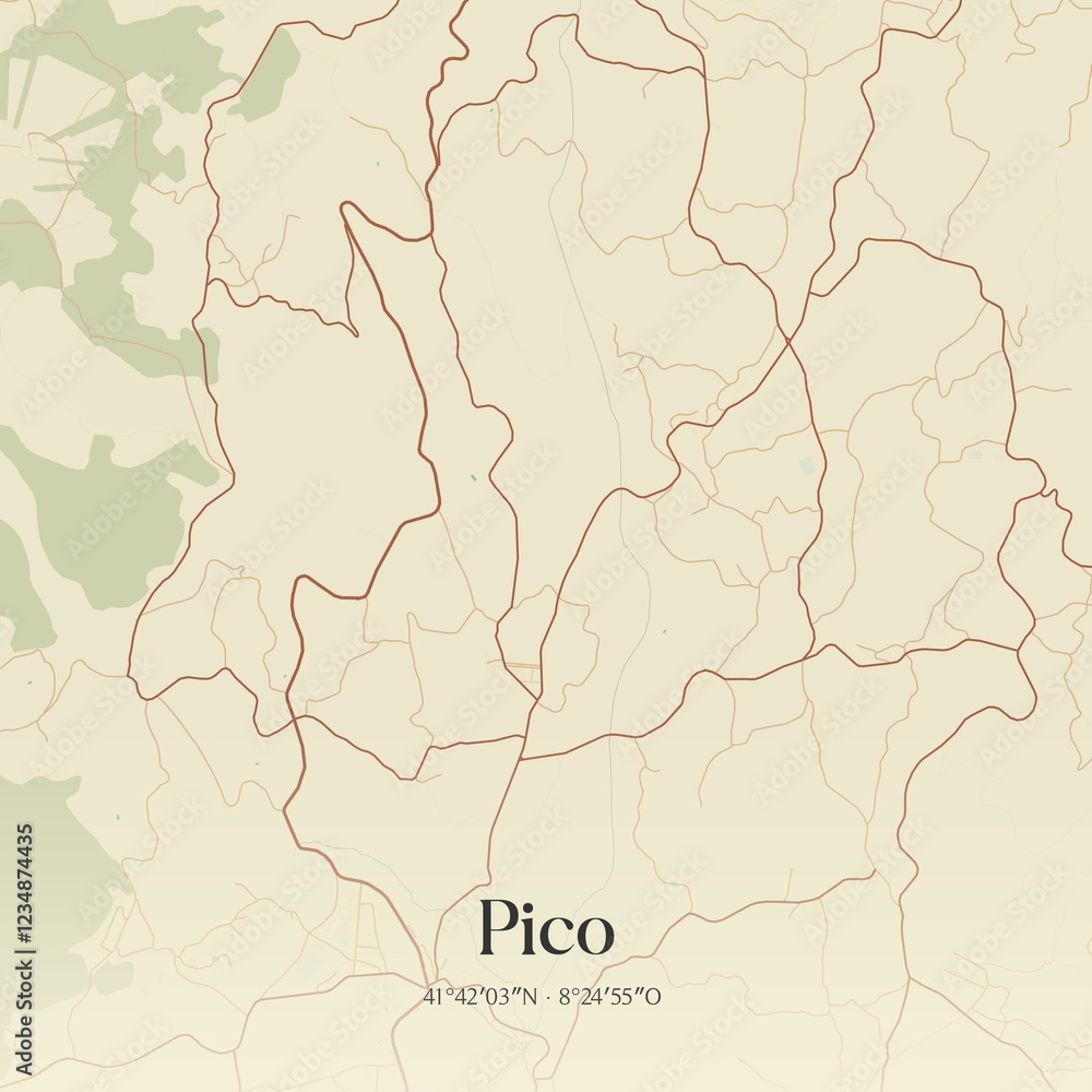 Fototapeta premium Vintage map of Pico, Portugal. 