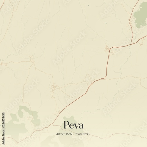 Vintage map of Peva, Portugal.  photo