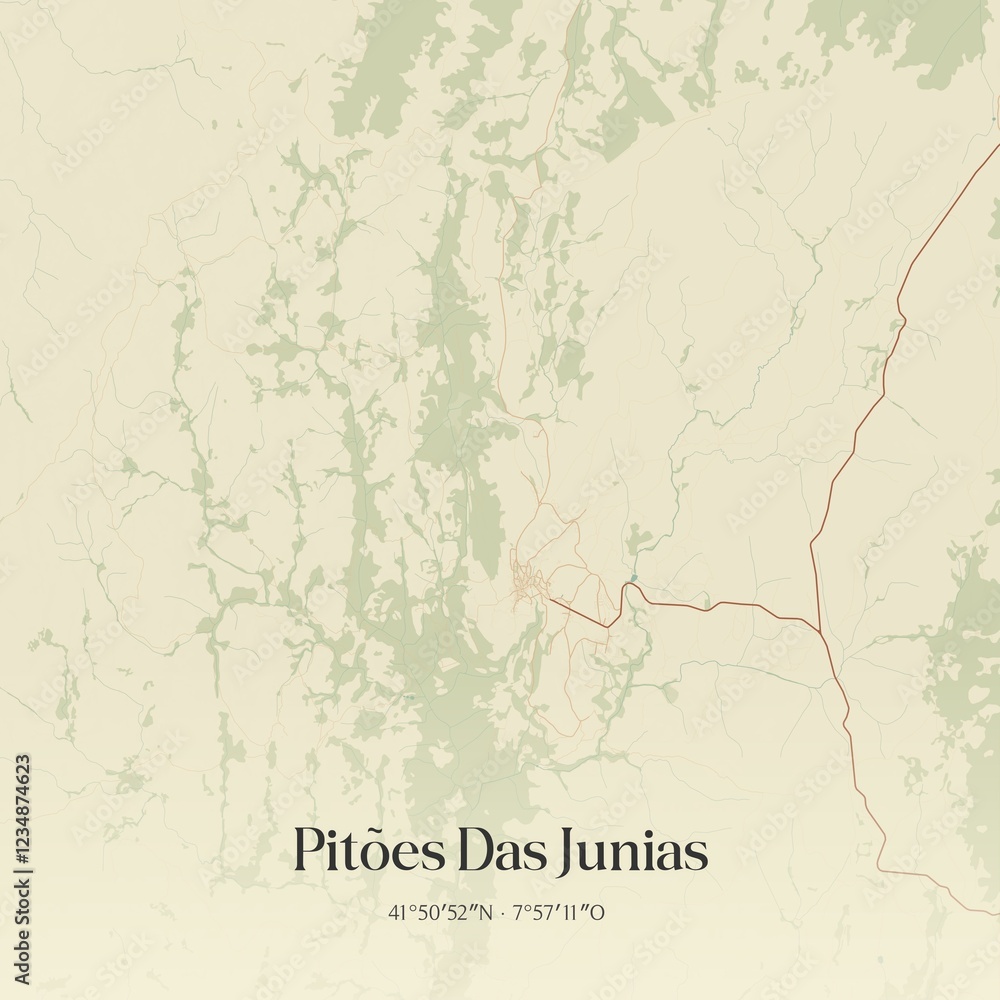 Obraz premium Vintage map of Pitões Das Junias, Portugal.