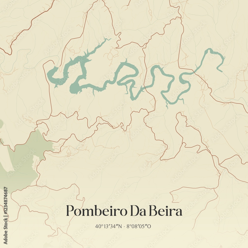 Fototapeta premium Vintage map of Pombeiro Da Beira, Portugal. 
