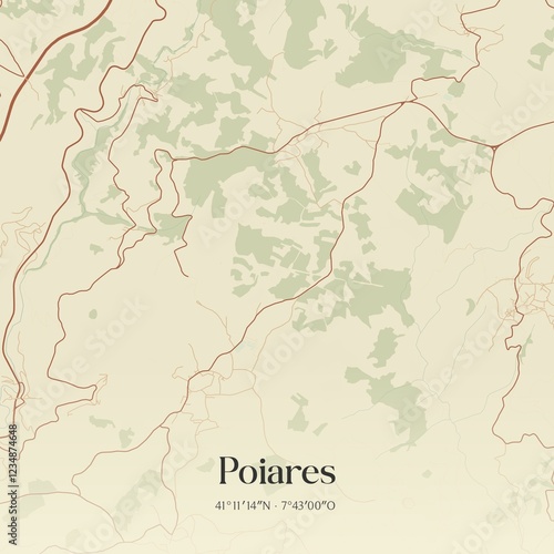 Vintage map of Poiares, Portugal.  photo