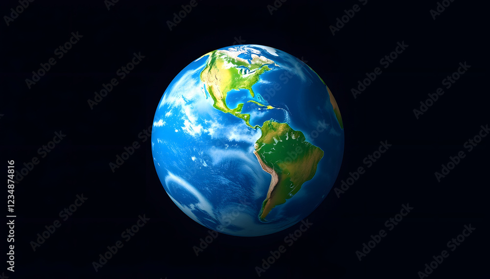 Fototapeta premium earth globe on dark blue background, realistic, with white tones