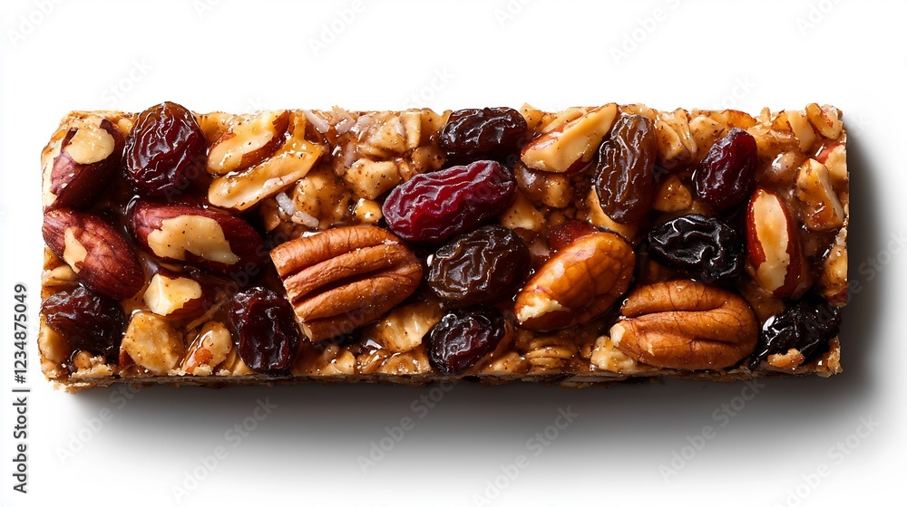 Overhead View of Granola Bar with Nuts and Dried Fruits Overhead View of Granola Bar with Nuts and Dried Fruits
