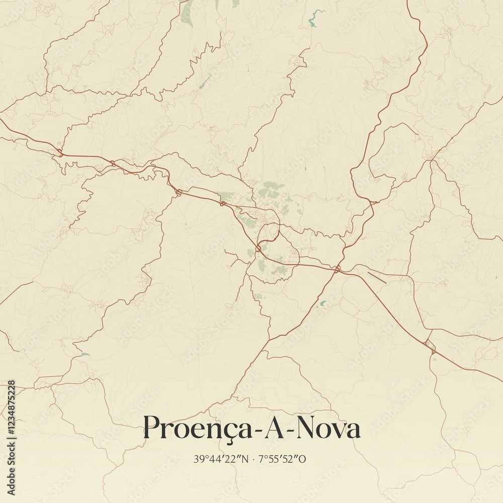 Fototapeta premium Vintage map of Proen�a-A-Nova, Portugal. 