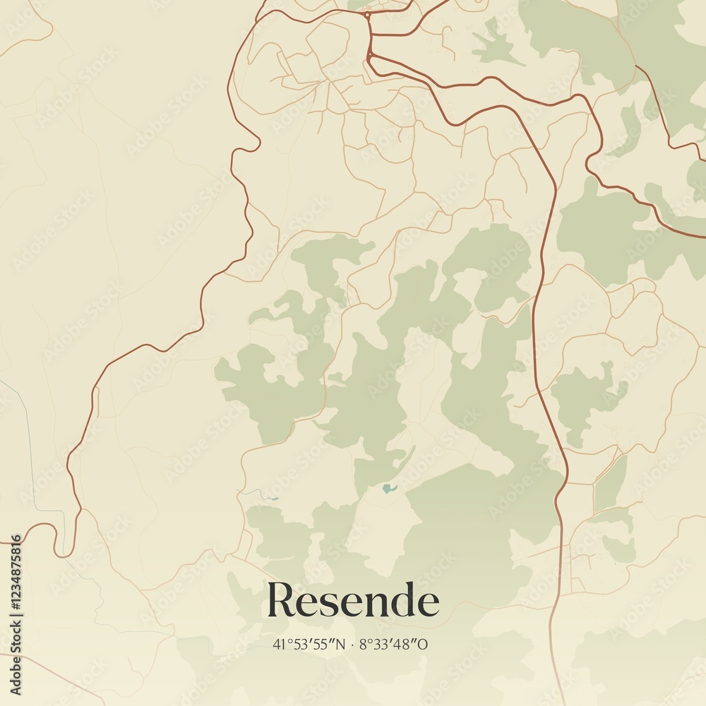 Fototapeta premium Vintage map of Resende, Portugal. 