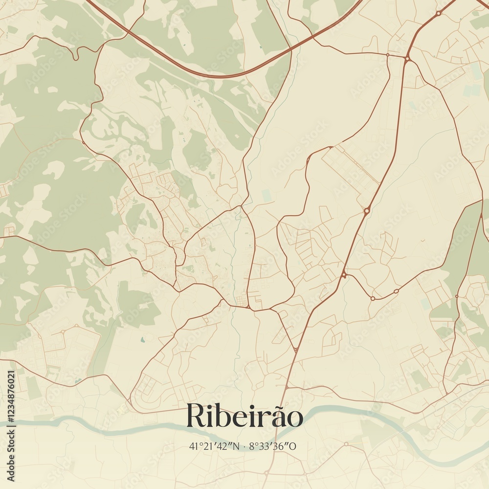 Obraz premium Vintage map of Ribeirão, Portugal.