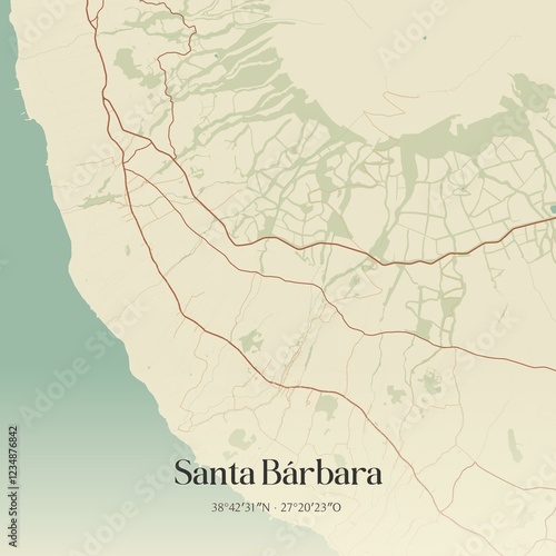 Vintage map of Santa B�rbara, Portugal.  photo