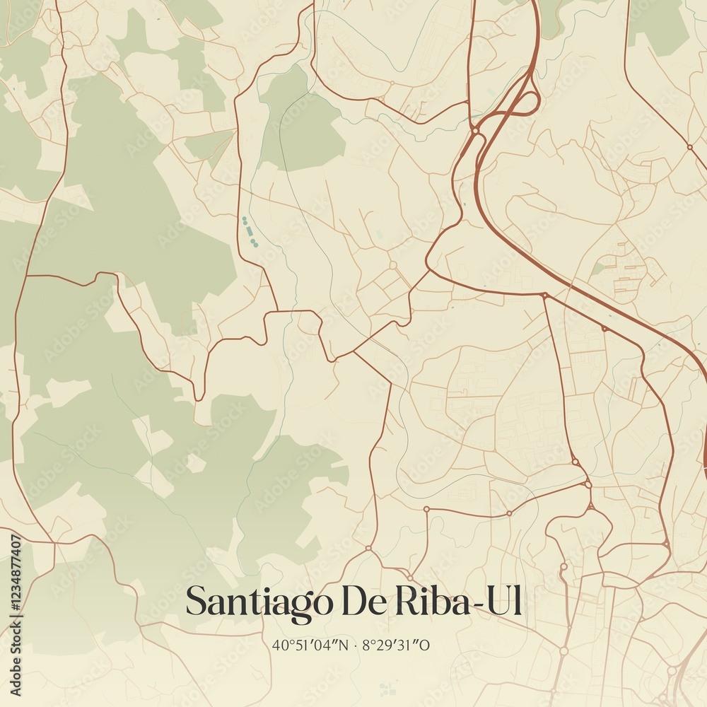 Fototapeta premium Vintage map of Santiago De Riba-Ul, Portugal. 