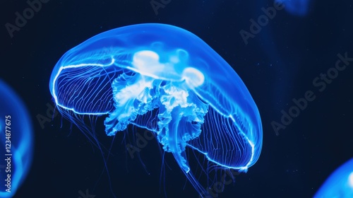 Graceful jellyfish swimming in dark waters underwater photography ocean environment close-up view