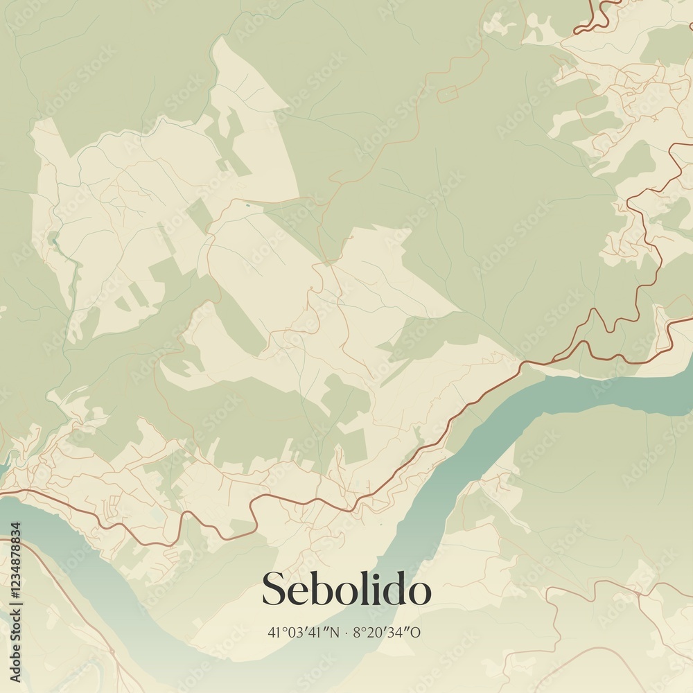 Fototapeta premium Vintage map of Sebolido, Portugal. 