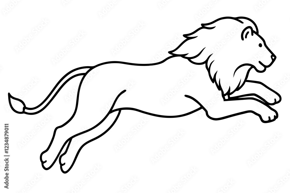 Elegant Lion Jumping Vector Line Art Elegant Lion Jumping Vector Line Art