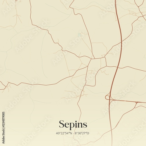 Vintage map of Sepins, Portugal.  photo