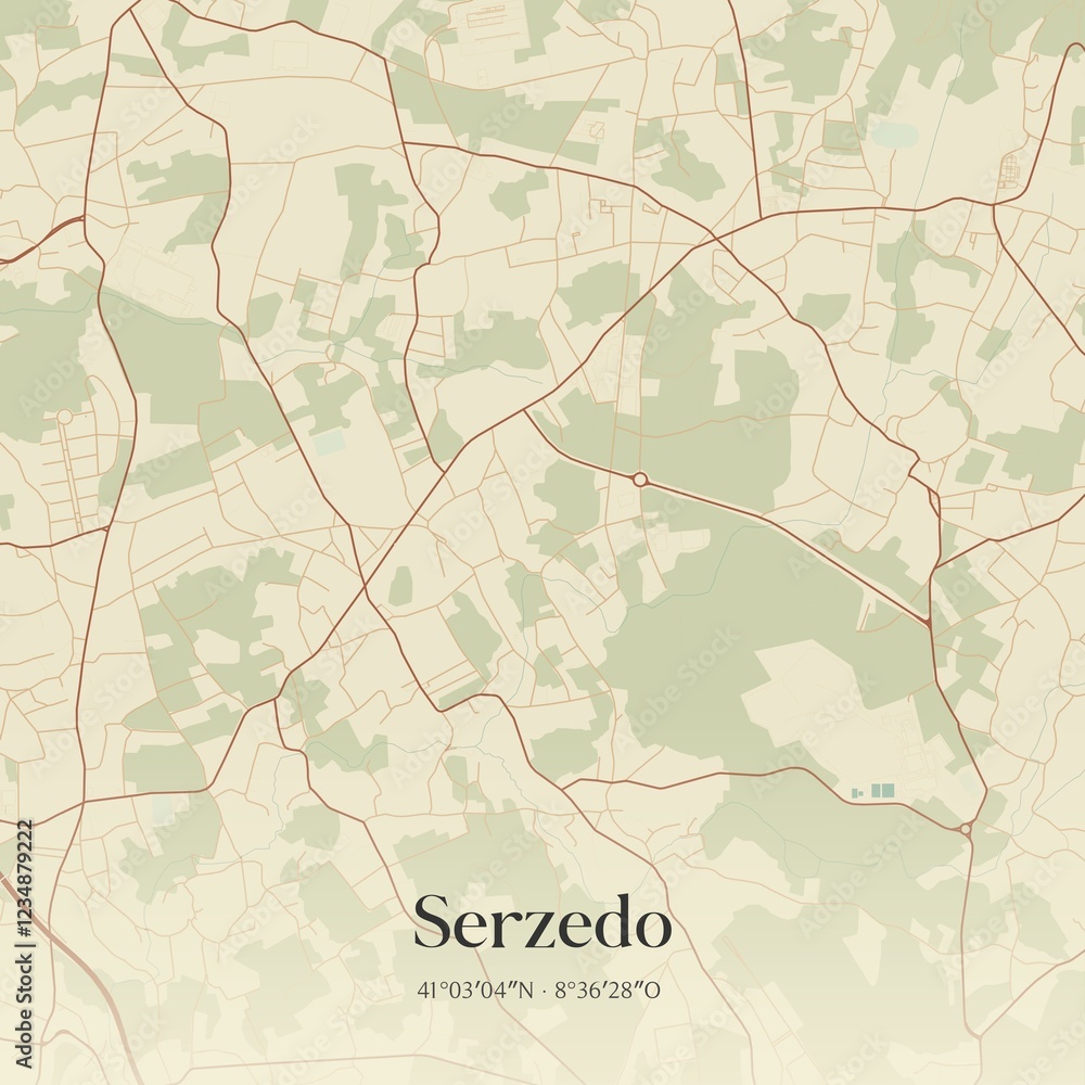 Fototapeta premium Vintage map of Serzedo, Portugal. 