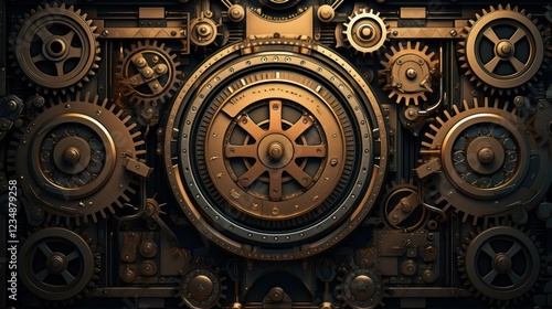 Steampunk Industrial Machinery with Pipes and Gears. Mechanical Engineering Background