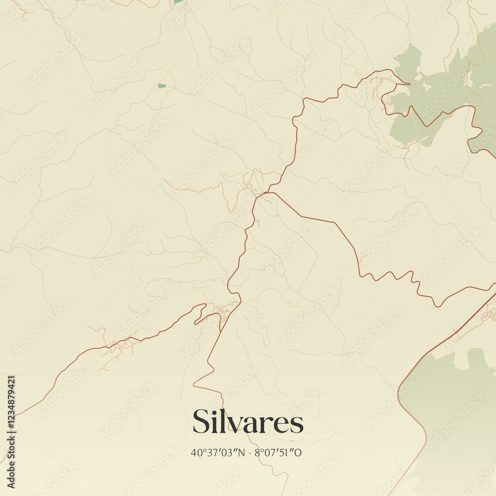 Fototapeta premium Vintage map of Silvares, Portugal. 