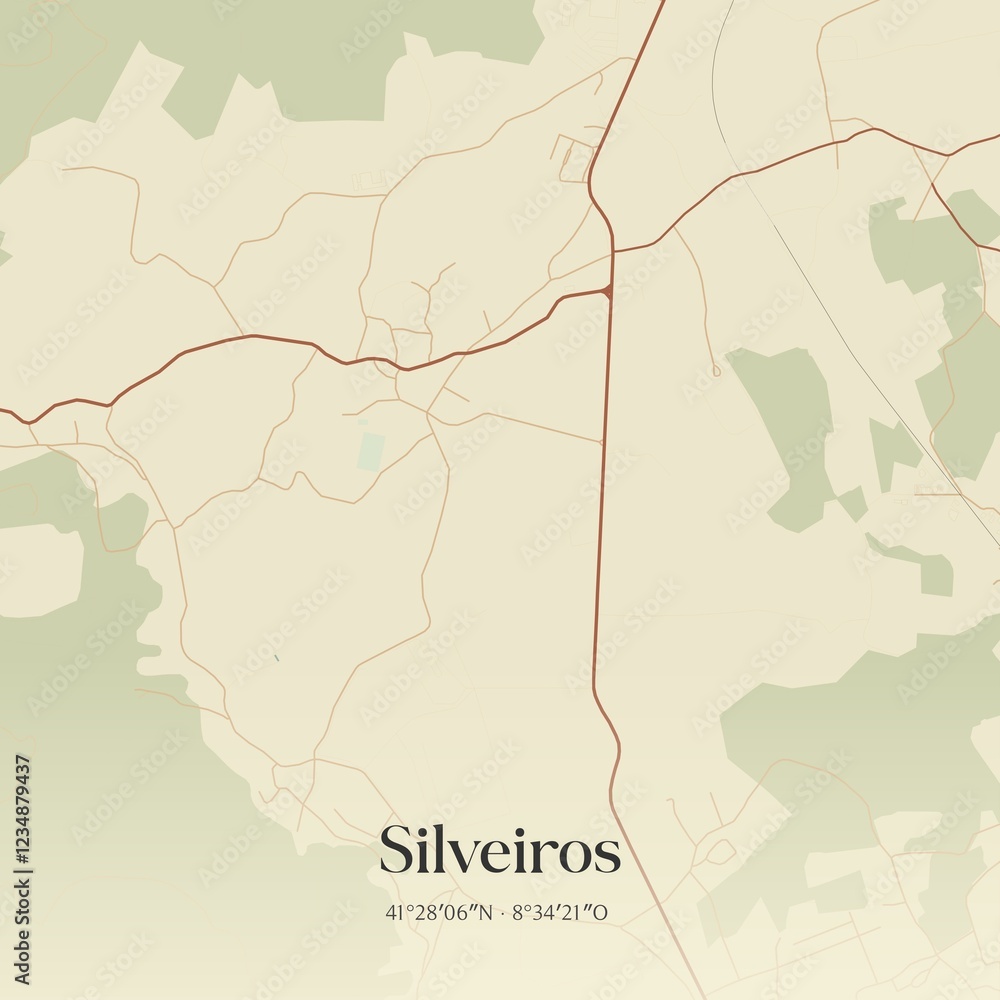 Fototapeta premium Vintage map of Silveiros, Portugal.
