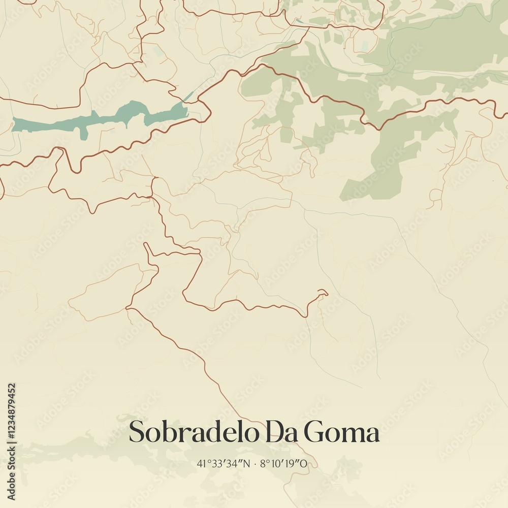 Obraz premium Vintage map of Sobradelo Da Goma, Portugal. 