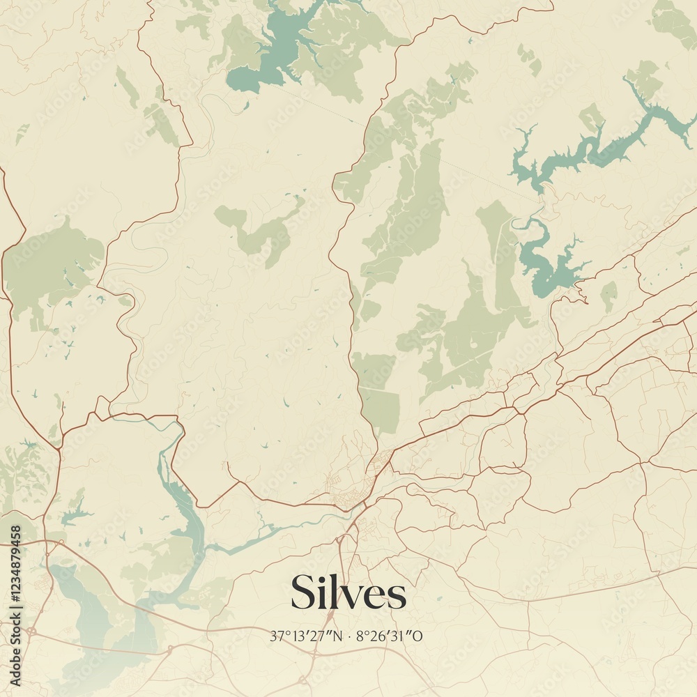 Fototapeta premium Vintage map of Silves, Portugal. 