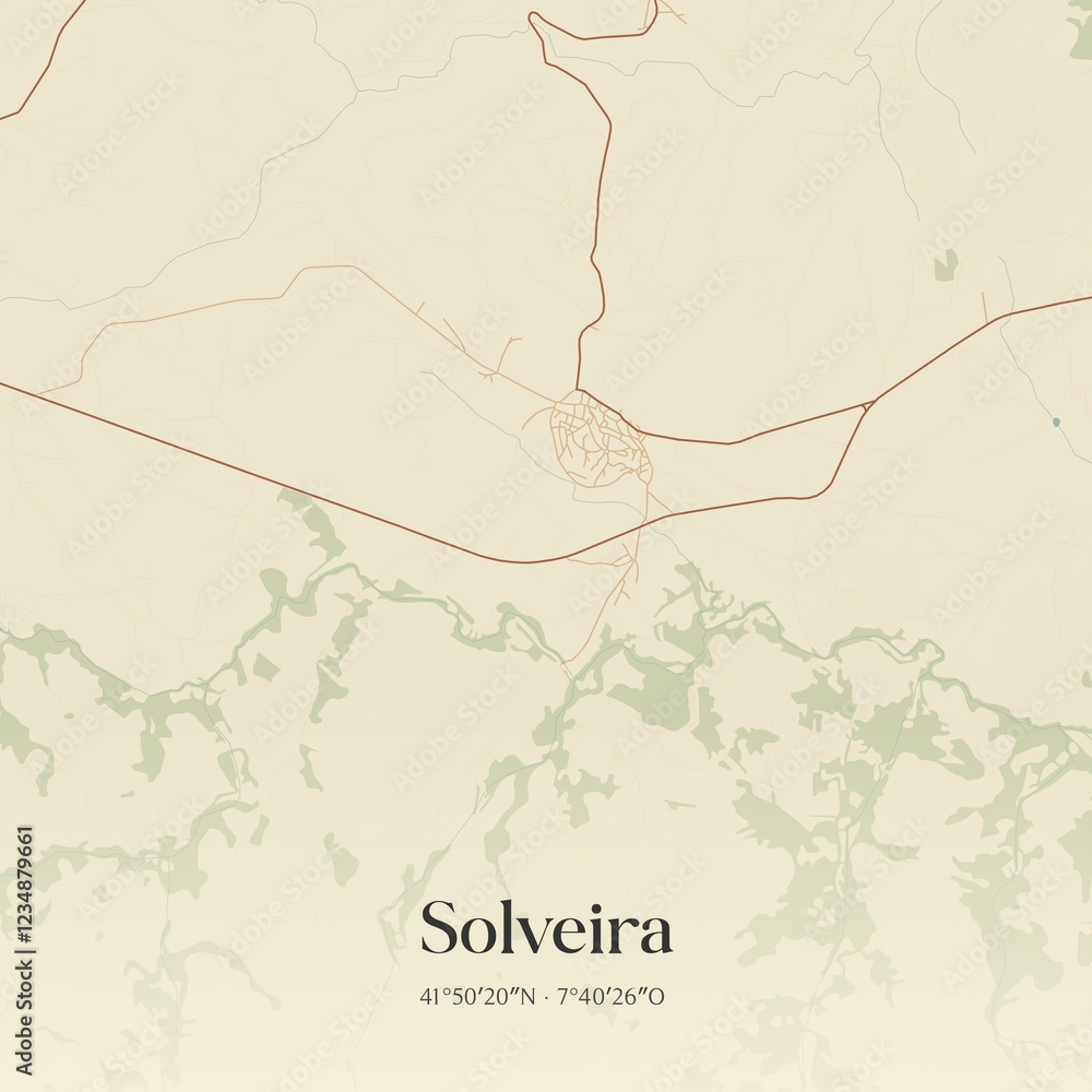 Fototapeta premium Vintage map of Solveira, Portugal. 