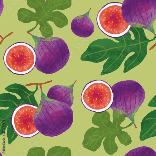 Watercolour, Hand drawn Style Fig Fruit seamless Pattern illustration 