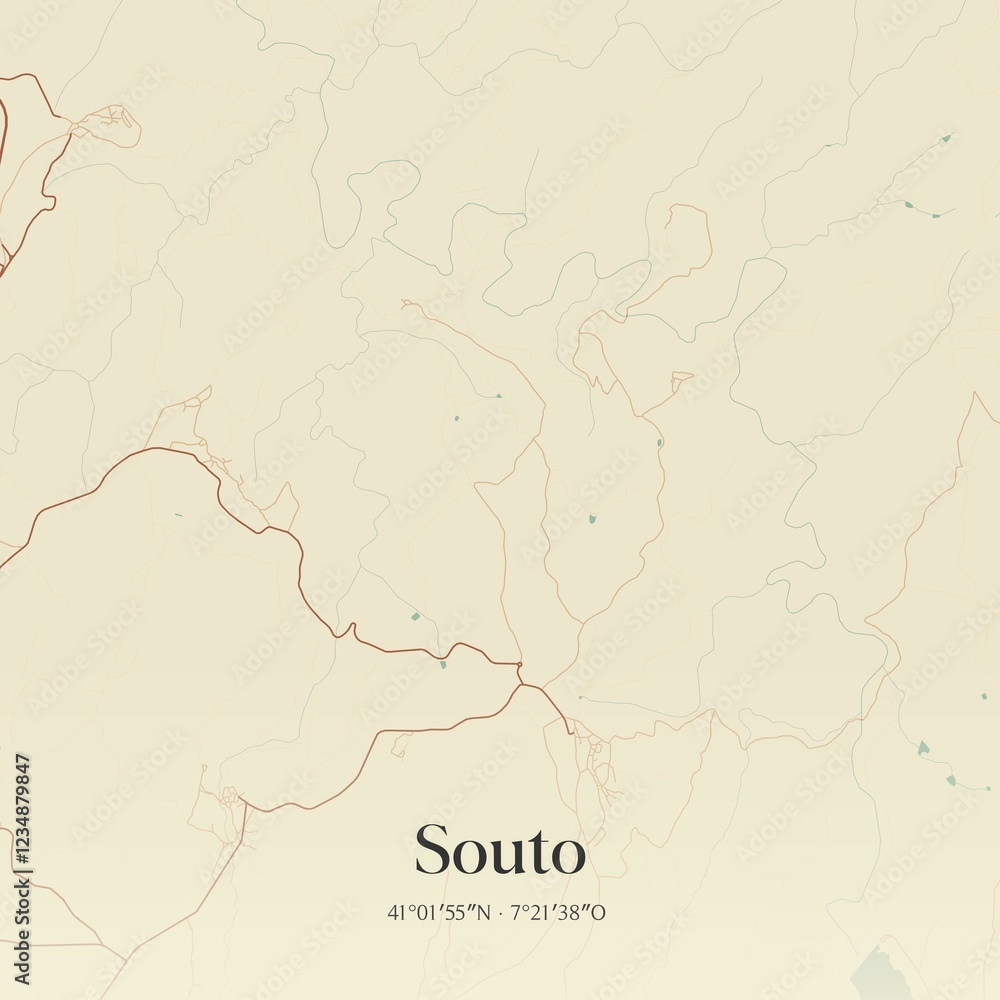 Fototapeta premium Vintage map of Souto, Portugal. 