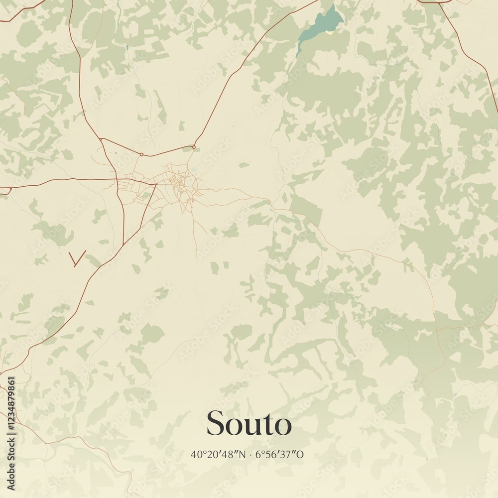 Obraz premium Vintage map of Souto, Portugal. 