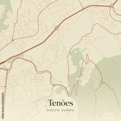 Vintage map of Tenões, Portugal.
