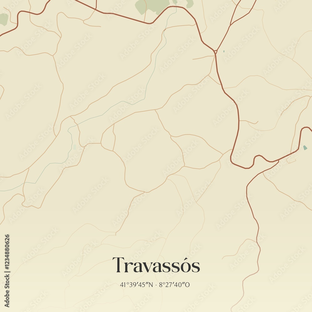 Fototapeta premium Vintage map of Travass�s, Portugal. 
