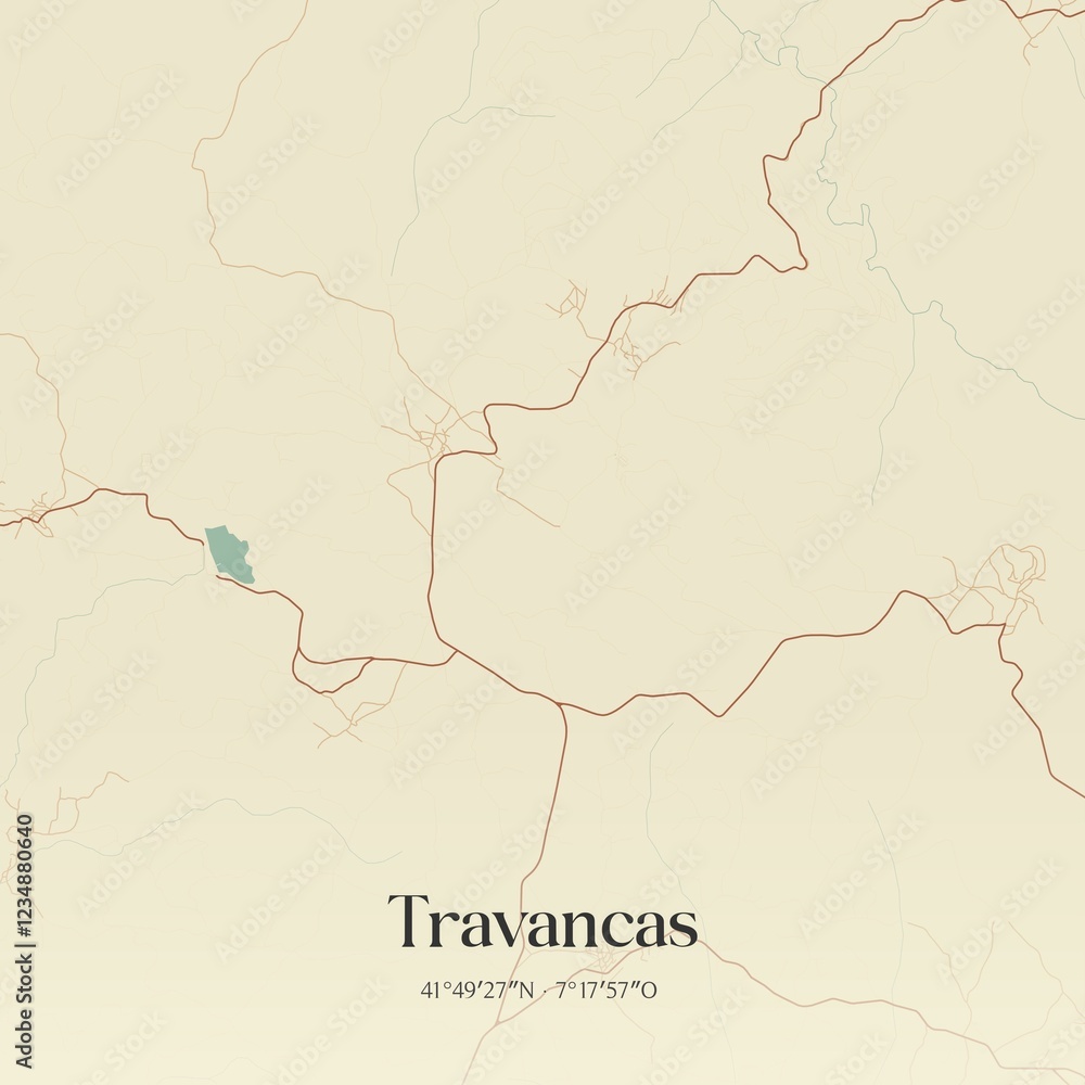 Fototapeta premium Vintage map of Travancas, Portugal. 