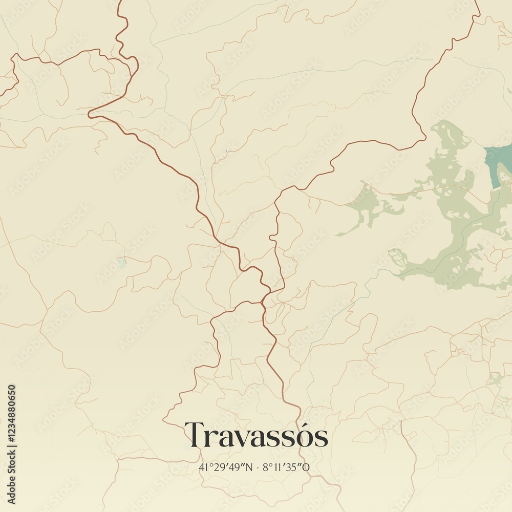 Obraz premium Vintage map of Travass�s, Portugal.