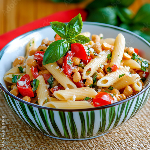 Delicious pasta with fresh ingredients. photo