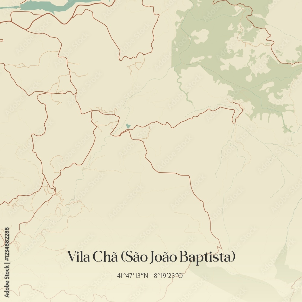 Fototapeta premium Vintage map of Vila Chã (São João Baptista), Portugal.