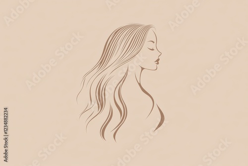 A simple vector logo depicting a woman with long hair, set against a beige background. photo