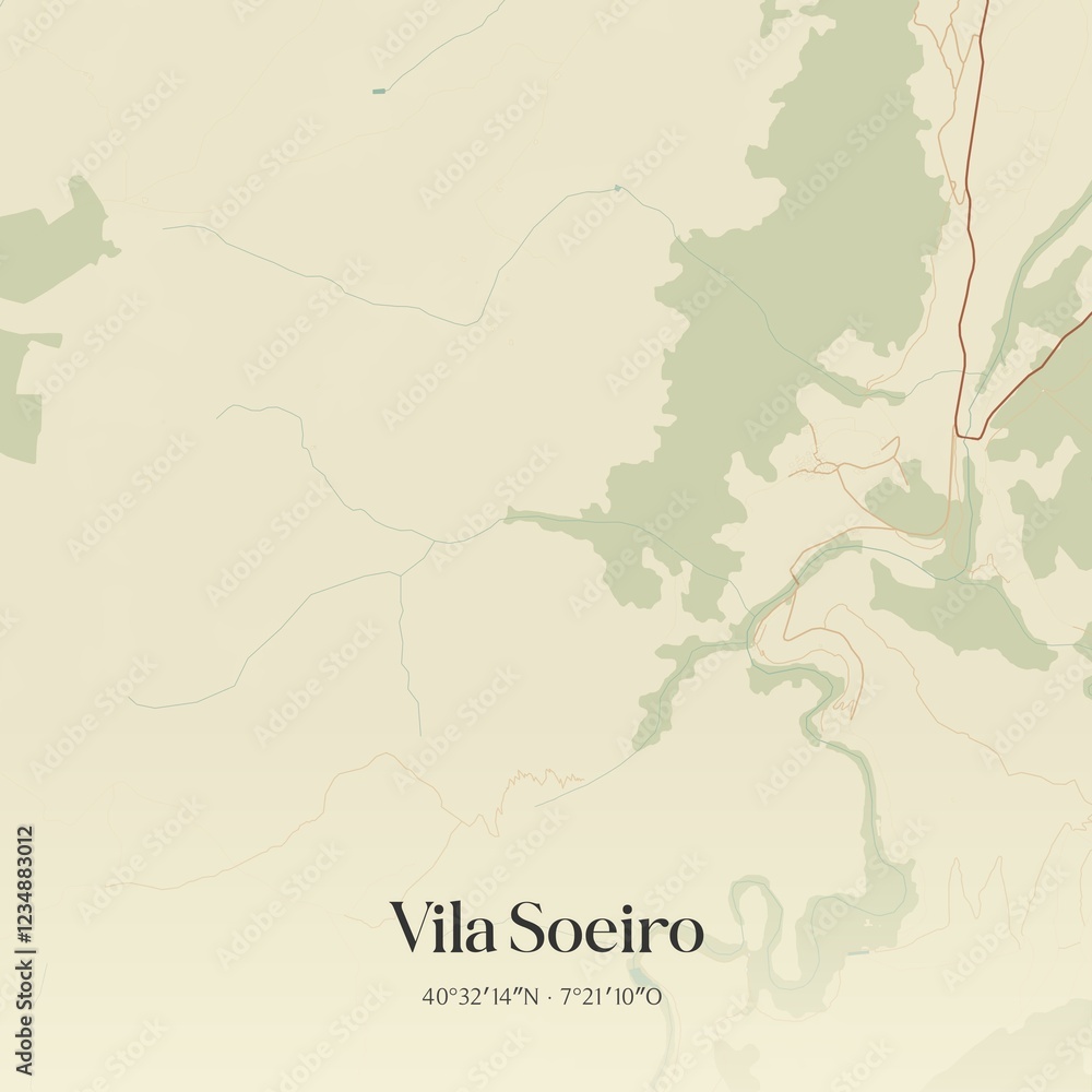 Fototapeta premium Vintage map of Vila Soeiro, Portugal. 