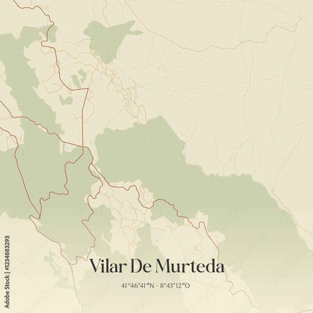 Fototapeta premium Vintage map of Vilar De Murteda, Portugal.