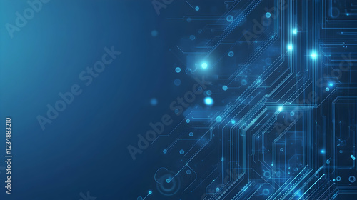 Abstract blue tech circuit background, digital data flow