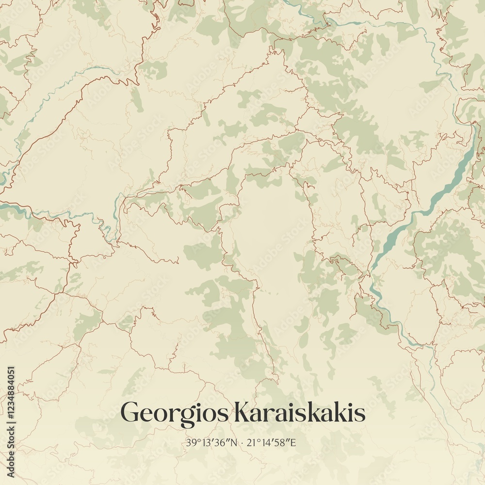 Obraz premium Vintage map of Georgios Karaiskakis, Greece.