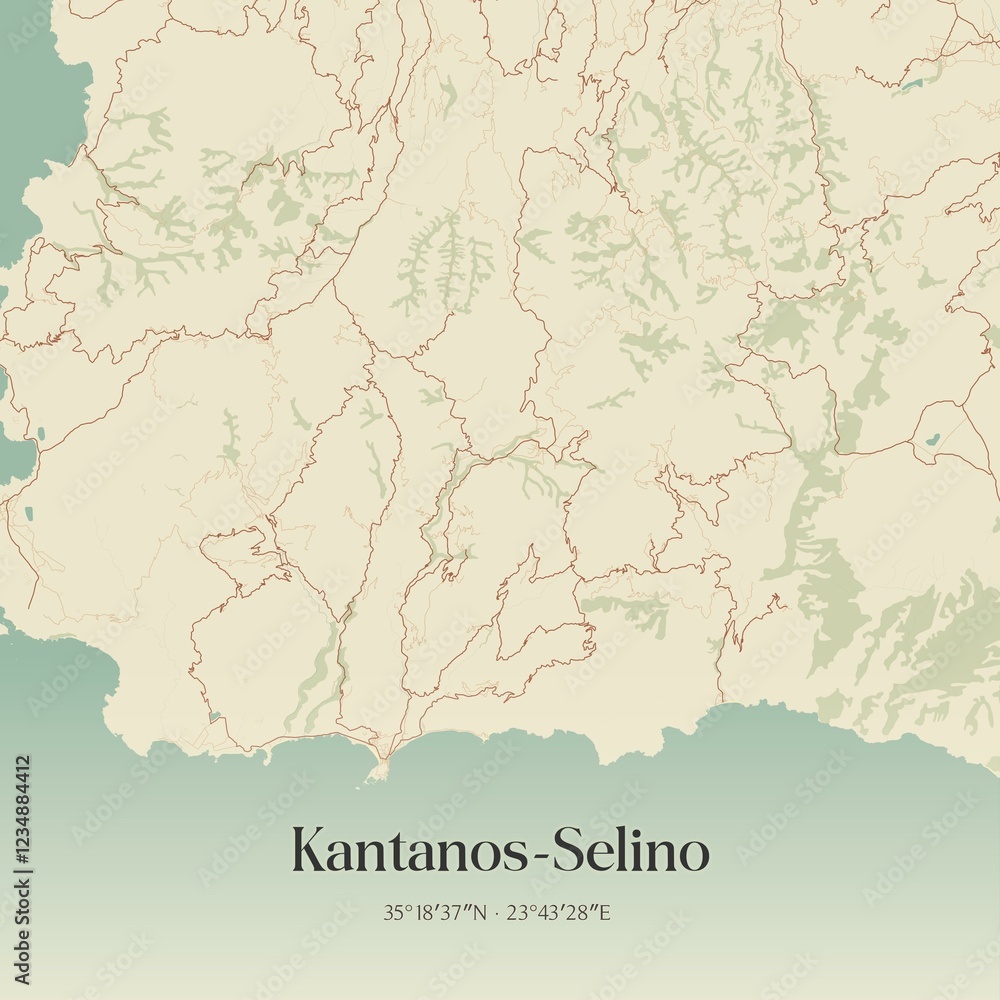 Fototapeta premium Vintage map of Kantanos-Selino, Greece.
