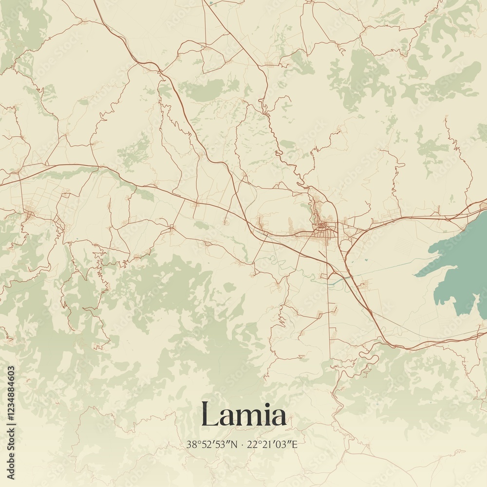 Fototapeta premium Vintage map of Lamia, Greece.