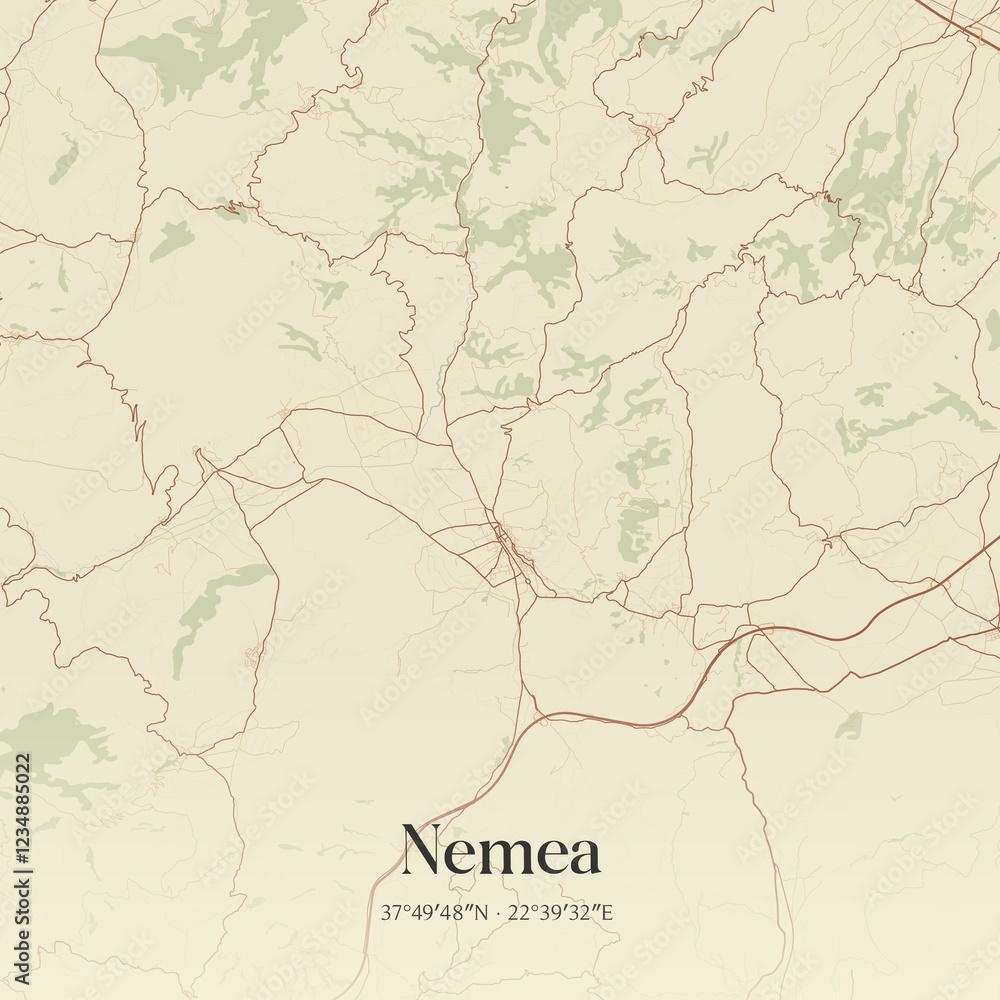 Fototapeta premium Vintage map of Nemea, Greece.