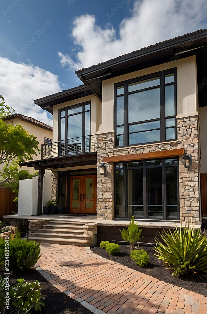 Obraz premium Modern Stone House Exterior: Contemporary Home Design and Architecture