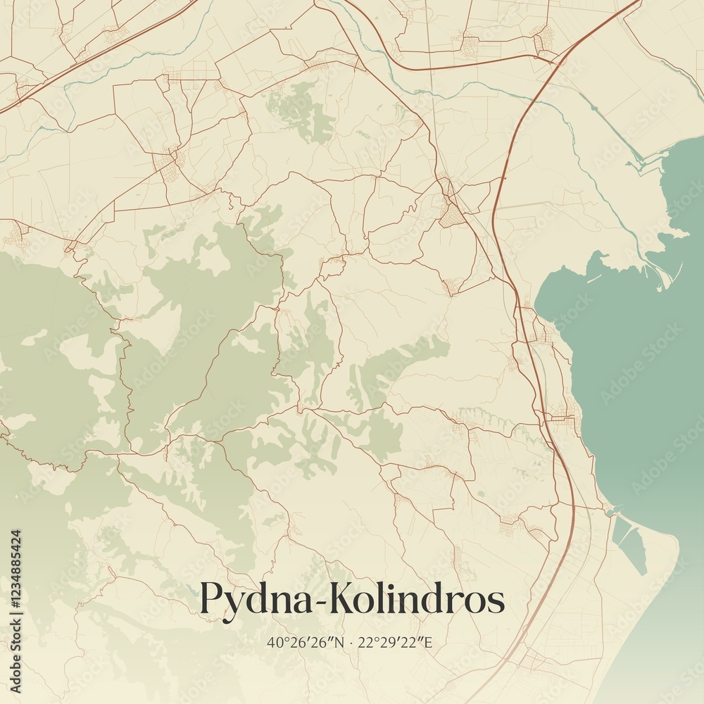 Fototapeta premium Vintage map of Pydna-Kolindros, Greece.