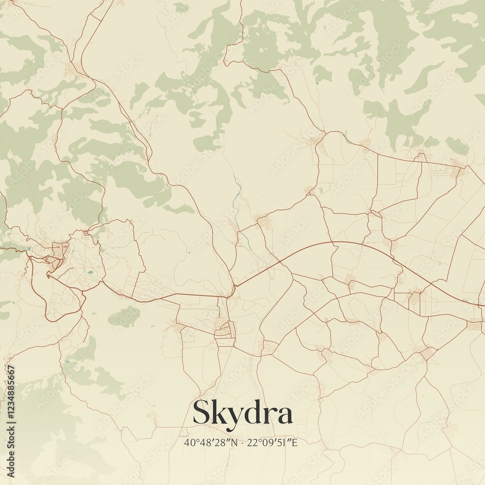Fototapeta premium Vintage map of Skydra, Greece.