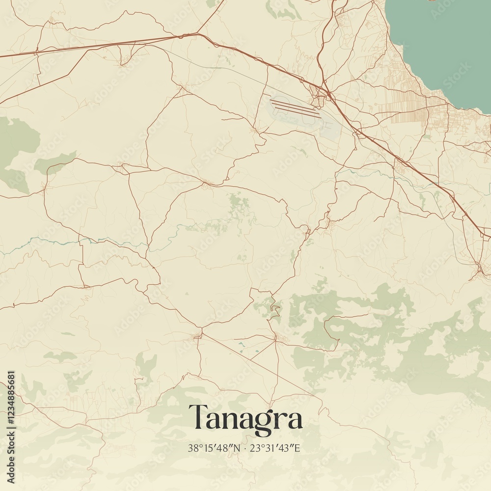 Fototapeta premium Vintage map of Tanagra, Greece.