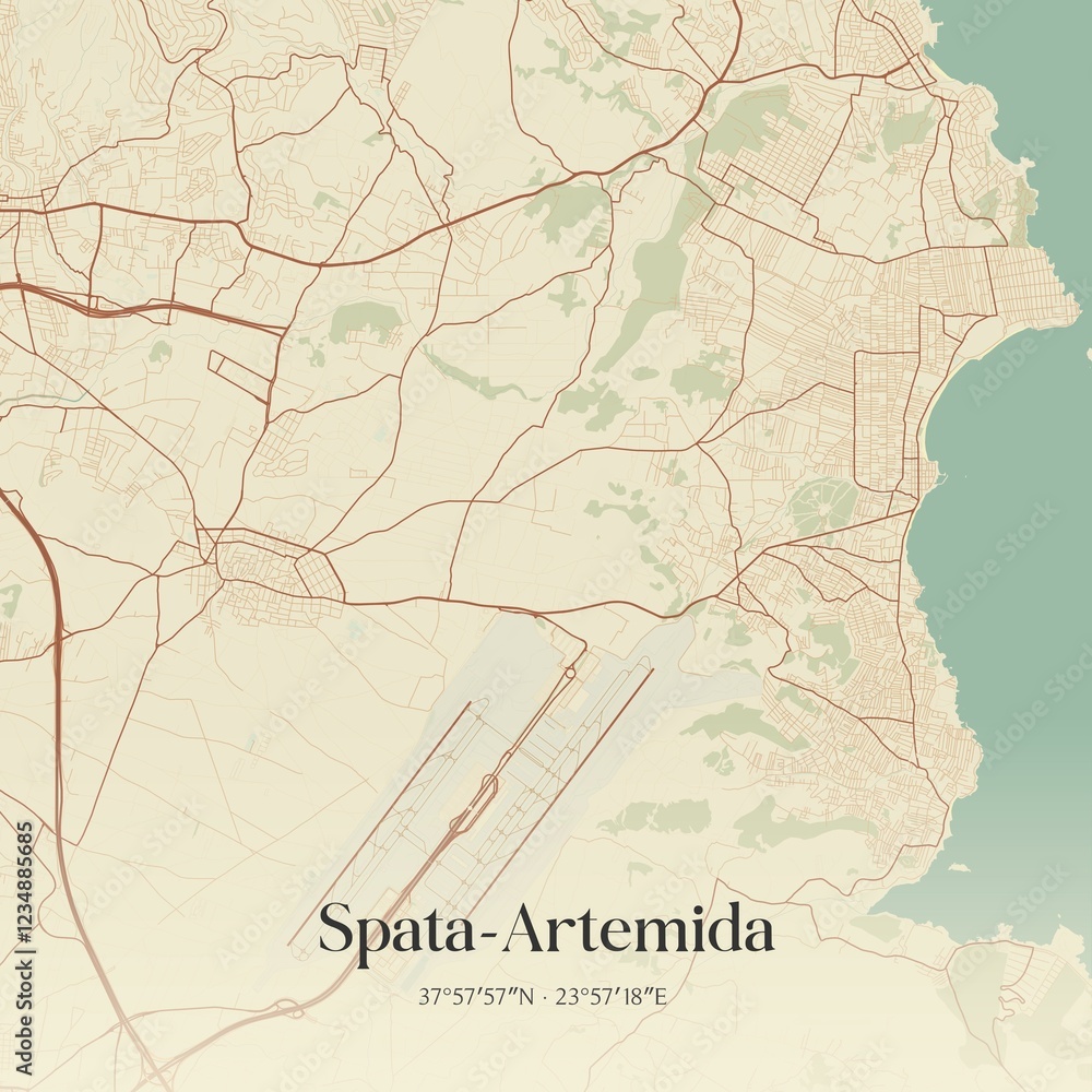 Fototapeta premium Vintage map of Spata-Artemida, Greece.